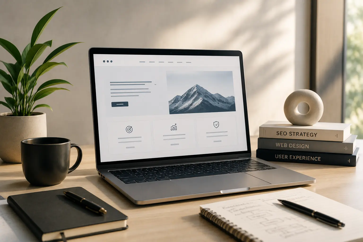 SEO-friendly website development showing website planning, technical SEO, and responsive web design